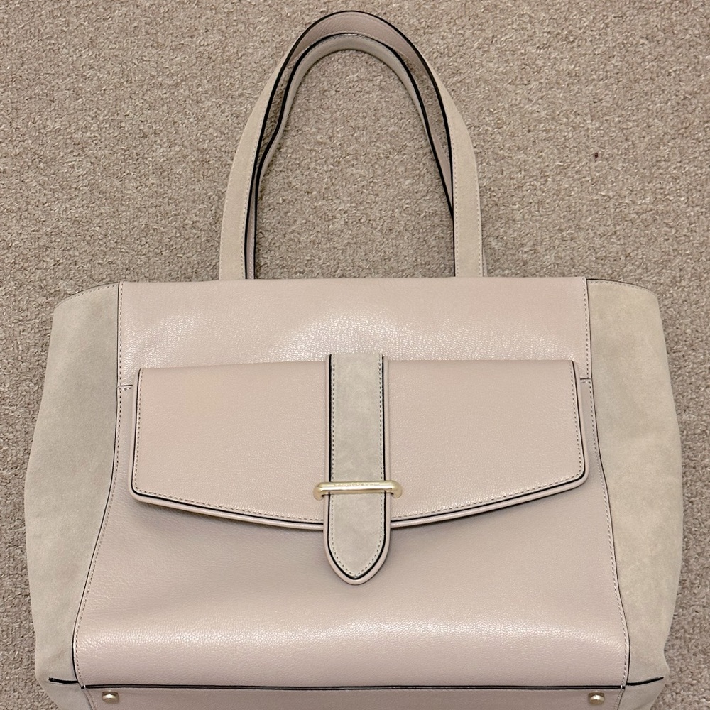 KATE SPADE Roselyn Hunts Place Moussfrost Leather Large Tote Taupe Blush Gold